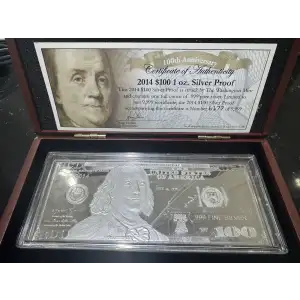 1 oz $100 Franklin Note Silver Bar