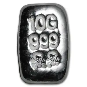 10 gram Hand Poured Silver Bar - Skull & Bones (Varied Condition)