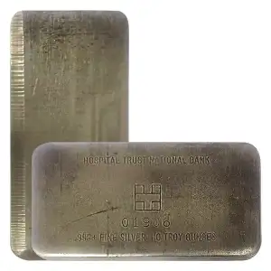 10 oz Hospital Trust National Bank Silver Bar .999+ Fine