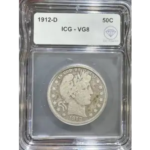 1912-D Barber Half Dollar ICG VG-8 IDC Verified