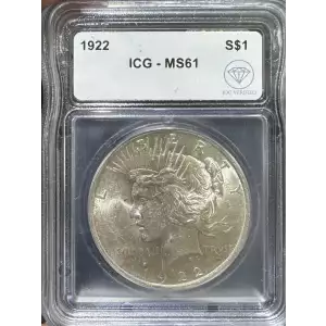 1922 Peace Silver Dollar ICG MS61 IDC Verified
