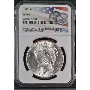 1923 Peace Silver Dollar NGC MS 62 (100th Anniversary American Flag Label) (2)
