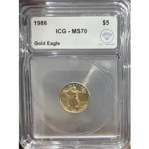 1986 $5 American Gold Eagle ICG MS70 IDC Verified (2)