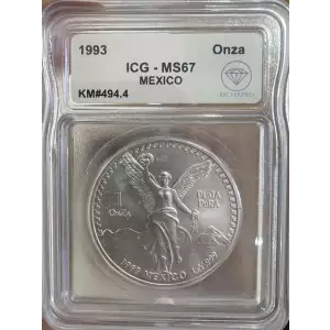 1993 Mexican 1 onza Silver Libertad ICG MS67 - IDC Verified