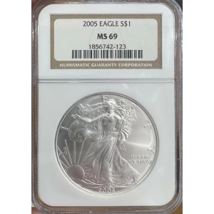 2005 American Silver Eagle NGC MS69 (Brown Border Label)