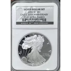 2006 W 20TH ANNIVERSARY SILVER DOLLAR SET OFFICIAL US MINT SET ULTRA CAMEO (2)
