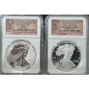 2012 S American Silver Eagle 2 Coin Set (PF69/PF69 Ultra Cameo)