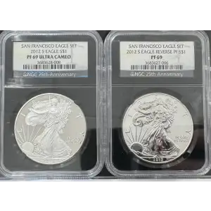 2012 S American Silver Eagle 2 Coin Set (Reverse PF69/PF69 Ultra Cameo)