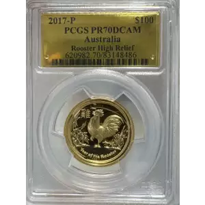 2017-P Gold Australian Rooster PCGS PR70 DCAM High Relief (With COA) (2)