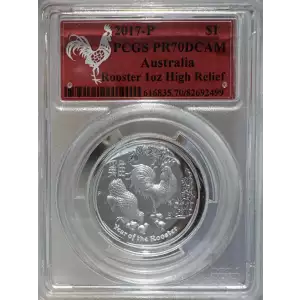 2017-P Silver Australian Rooster PCGS PR70 DCAM High Relief (With COA)