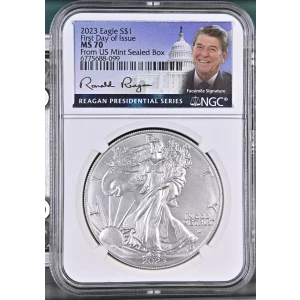 2020 American Silver Eagle NGC MS70 FDI - Ronald Reagan Signed (2)