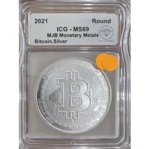 2021 MJB Monetary Metals Bitcoin Silver Round ICG MS70 IDC Verified