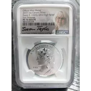 Official Mint Medal Canada Silver Peace & Liberty-Ultra High Relief First release PF 70 REV PF