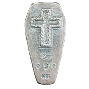 3oz Silver Coffin Shaped Bar With Cross (2)