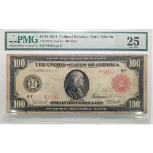 $100 1914 Red Seal Federal Reserve Notes 1077A