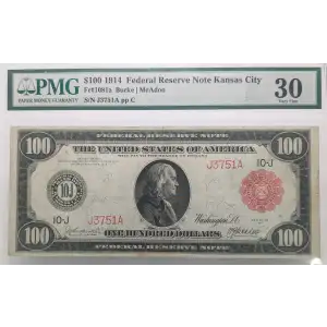 $100 1914 Red Seal Federal Reserve Notes 1081A