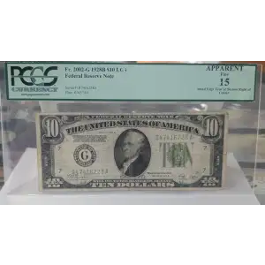 $10 1928-B. Exists with both light and dark Green seals Small Size $10 Federal Reserve Notes 2002-G