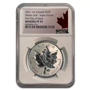 2021 1 oz Canada Silver $20 Maple Leaf - Super Incuse FDOI Reverse PF 70 NGC