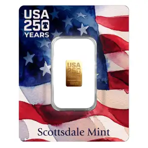 250th USA 250 Years 1/100th oz Gold Bar (3)