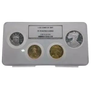 1 oz Gold, Silver, and Platinum US Coins of 2007 PF70UC NGC (2)