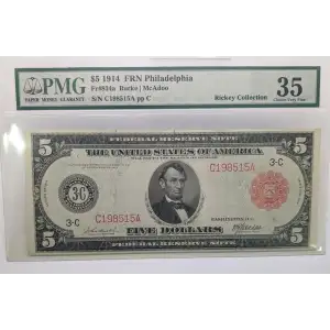 $5 1914 Red Seal Federal Reserve Notes 834A