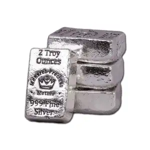 2 oz .999 Fine Silver Bar Monarch Metals Poured Lil' Chunky