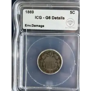 1869 Shield Nickel ICG G6 Details Env. Damage IDC Verified (2)