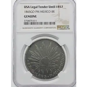 USA Legal Tender Until 1857: 1845-GO PM Mexico 8R NGC Genuine