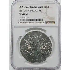 USA Legal Tender Until 1857: 1857-GO PF Mexico 8R NGC Genuine  (2)