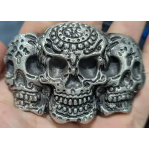 11.55oz Day of the Dead Triple Skulls Silver