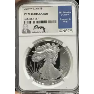2019 W American Sivler Eagle NGC PF70 Ultra Cameo Edmund C. Moy Signed