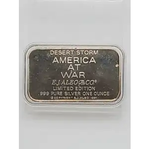 1991 America At War 1 oz Silver Bar Desert Storm Vintage E. J. Aleo & Co.