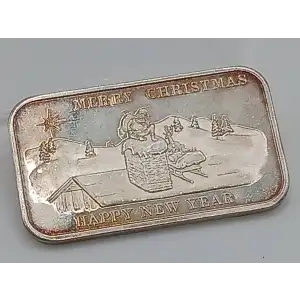 1984 Merry Christmas, Happy New Year 1 oz Silver Bar Tentex Mint LIGHTLY TONED (3)