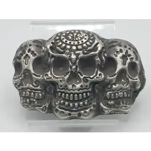 11.55 oz Day of the Dead Triple Skulls Silver