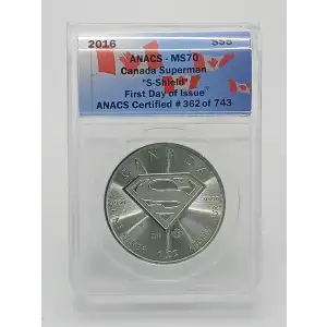 2016 Canada 1 oz Silver Superman ANACS MS70 FDOI #362 of 743 (3)