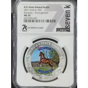 2021 Cook Islands Silver Coin NGC MS-70 Animal Series: Kentucky - Thoroughbred