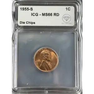 1955 S Lincoln Wheat Cent ICG MS66 Red Die Chips IDC Verified (3)