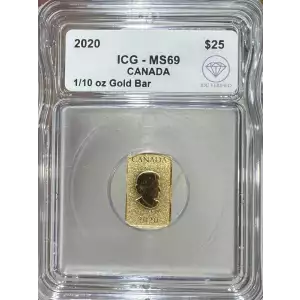 2020 Canada 1/10 oz Gold Bar ICG MS69 IDC Verified