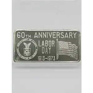 1973 Labor Day 60th Anniversary 1 oz Silver Bar Great Lakes Mint VINTAGE (2)