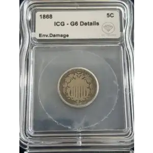 1868 Shield Nickel ICG G6 Details Env. Damage IDC Verified (5)