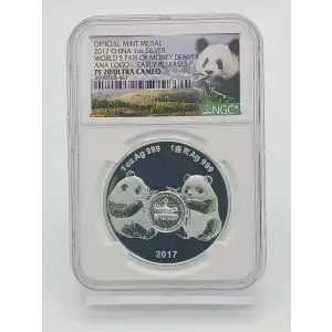 2017 China Panda 1 oz Silver NGC PF70 UC World's Fair of Money Denver ANA Logo