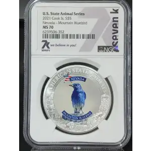 2021 Cook Islands Silver Coin NGC MS-70 USA Animal: Nevada - Mountain Bluebird