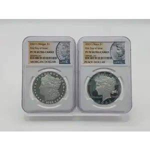 2023-S Morgan and Peace Dollar NGC PF70 UC FDOI 2 Slab Set (6)