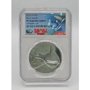 2016 1 oz Bull Shark Fiji $5 Silver Coin NGC PF70 UC (CoA)