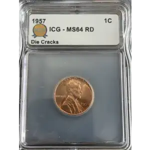 1957 Lincoln Wheat Cent ICG MS64 Die Crack Red (3)