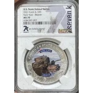 2021 Cook Island New York Beaver Silver Coin NGC MS70 (Scratched Holder) (2)