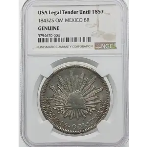 USA Legal Tender Until 1857: 1843-ZS OM Mexico 8R NGC Genuine