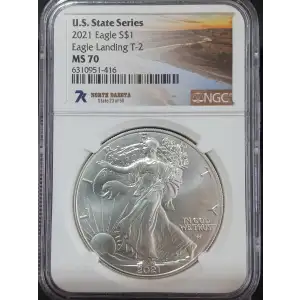 2021 Silver Eagle NGC MS-70 Eagle Landing T-2 North Dakota U.S. State Series