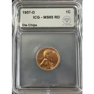 1957 D Lincoln Wheat Cent ICG MS65 Red Die Chips IDC Verified (2)
