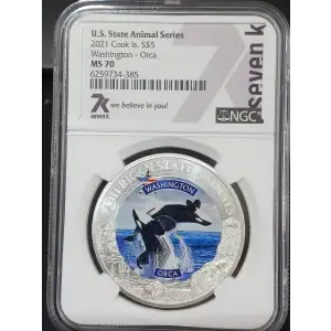 2021 Cook Islands Silver Coin NGC MS-70 State Animal Series: Washington - Orca